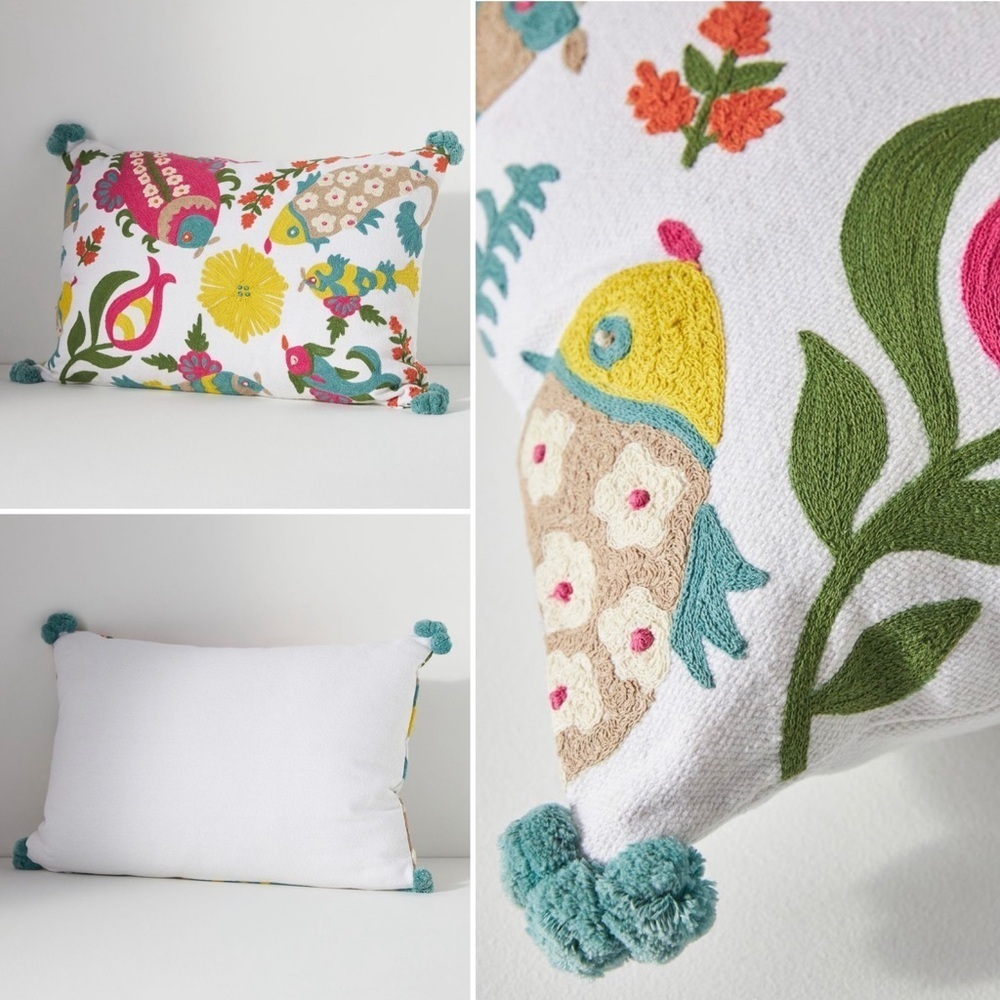 Chelsea & Theodore Anthropologie Embroidered Esti Pillow 14”x 20” (NEW)